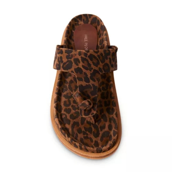 FREE PEOPLE MIKA CHESTNUT LEOPARD SUEDE T-STRAP SANDAL SZ 6 - Picture 4 of 15